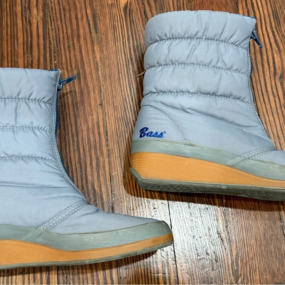 BASS VTG RARE 80’s quilted waterproof blue Wedge Winter Snow Boots Logo Sz 6